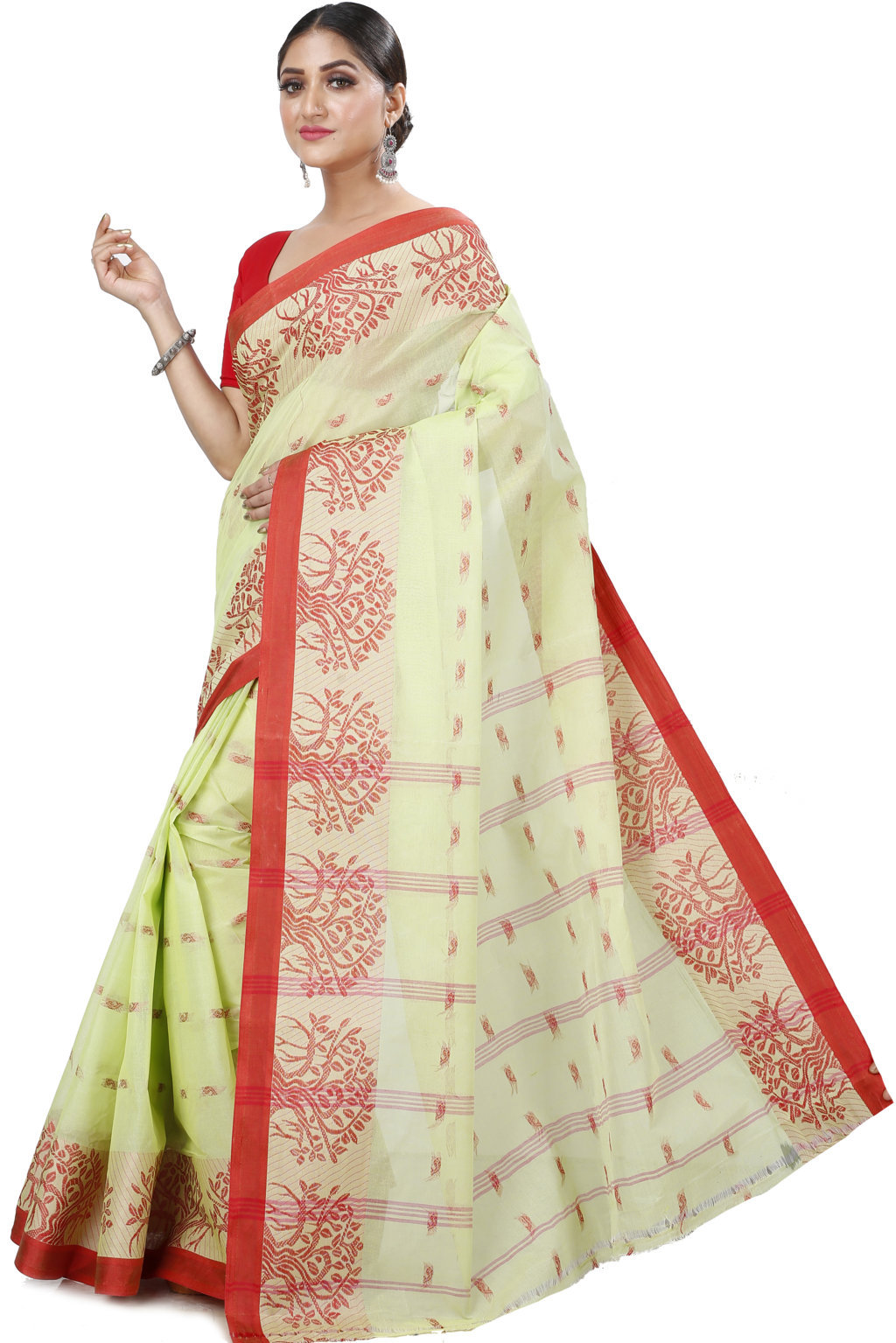 Olive Green Pure Cotton Somaya Tant Saree (1042)